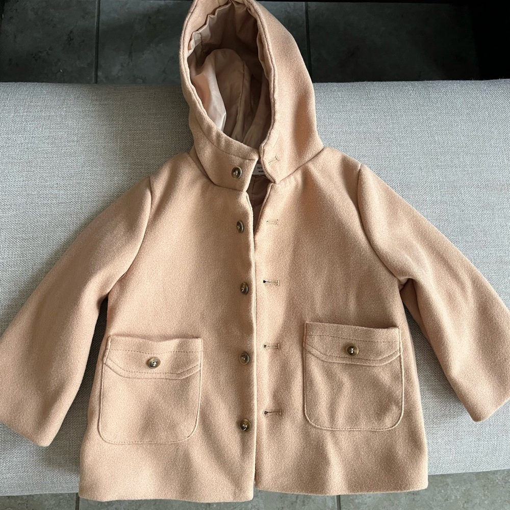 Tan hooded wool baby coat (6-9M)